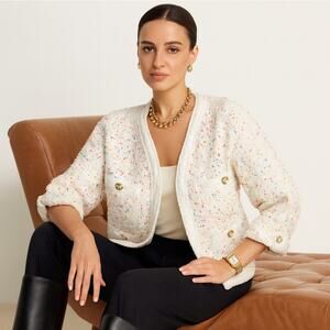 EDWARD ACHOUR PARIS Short Tweed Multicolor Blazer Jacket Pearl Sz M $1,365 II52